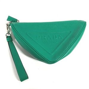 PRADA Green Leather Triangle Pouch